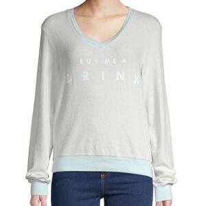 Wildfox Buy Me A Drink Inside Out Fuzzy Sweatshirt Mint Green Blue Size XS
